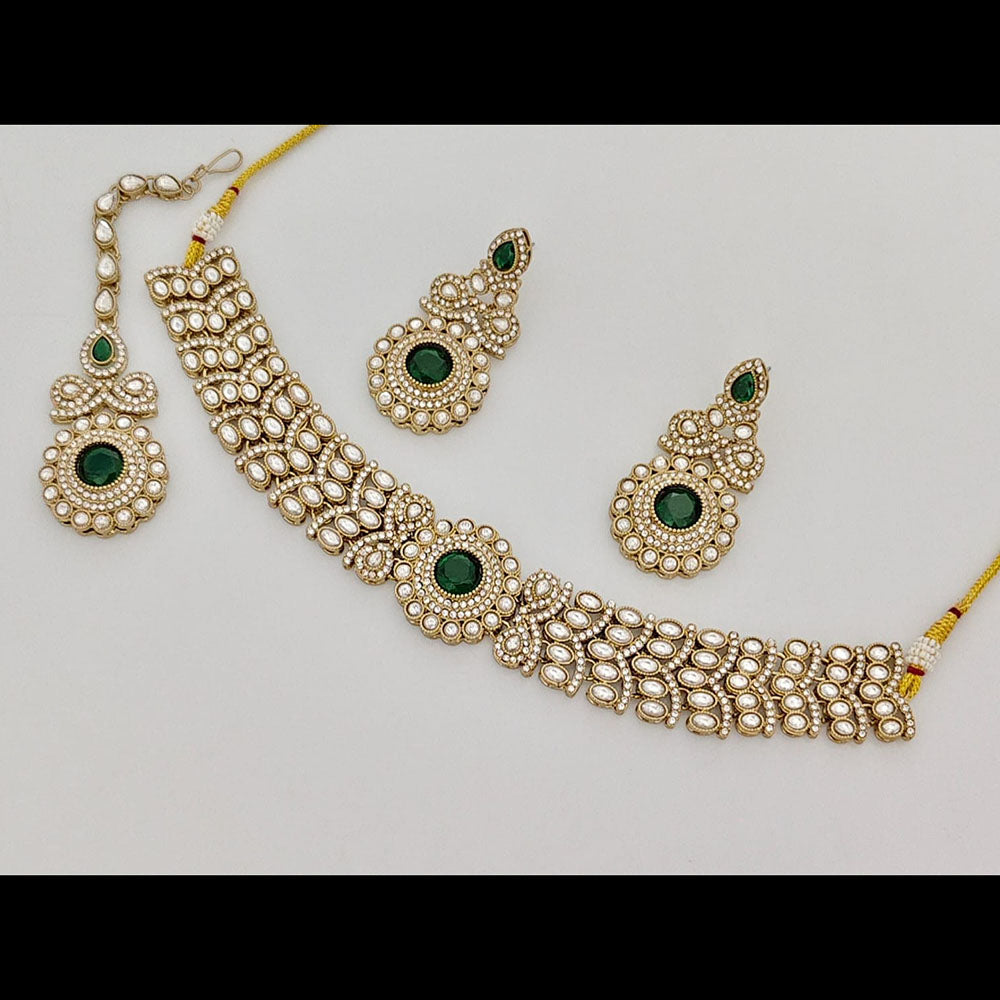 Rajwadi Collection Graceful Pota Stone And Austrian Stone Choker Necklace Set With Earrings