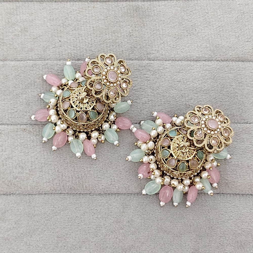 Rajwadi Collection Sparkling Crystal Stone And Beads Jhumki Earrings