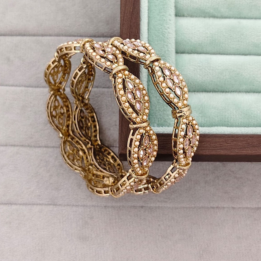 Rajwadi Collection Shimmer Crystal Stone And Pearl Bangles Set