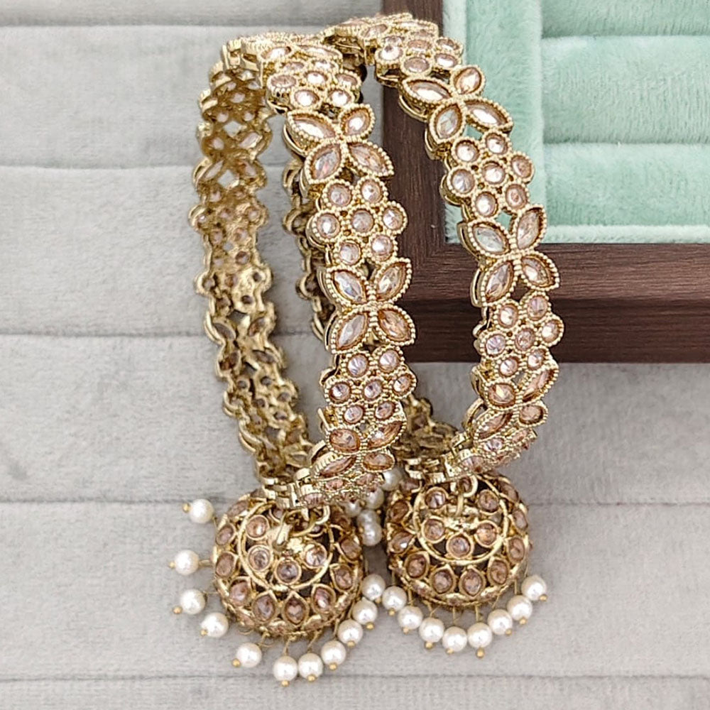 Rajwadi Collection Shimmer Crystal Stone And Pearl Bangles Set