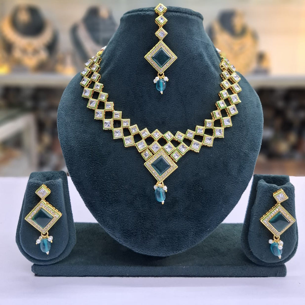 Rajwadi Collection Glam Crystal Stone Beads And Pearl Traditional Necklace Set