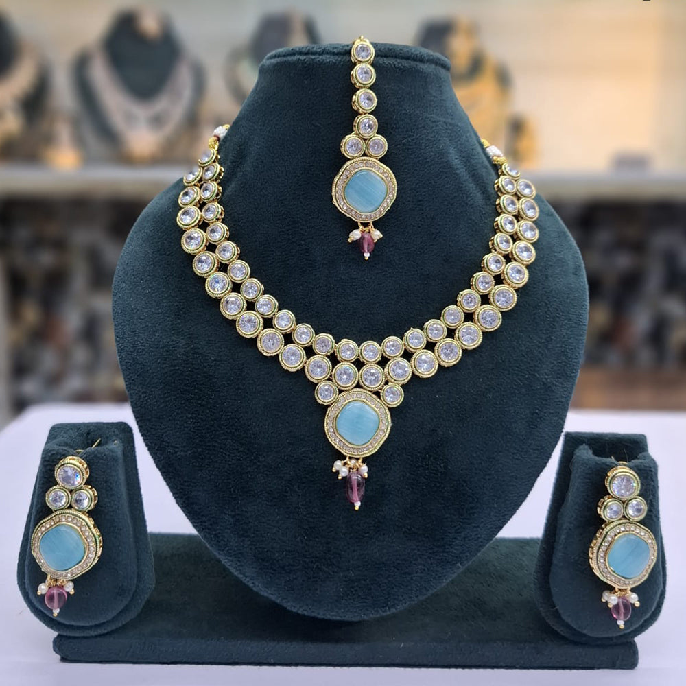 Rajwadi Collection Glam Crystal Stone Beads And Pearl Traditional Necklace Set