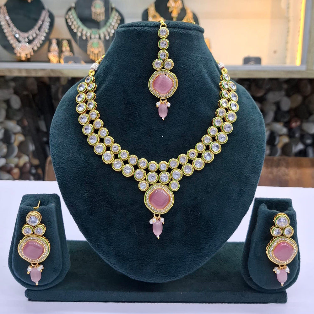Rajwadi Collection Glam Crystal Stone Beads And Pearl Traditional Necklace Set