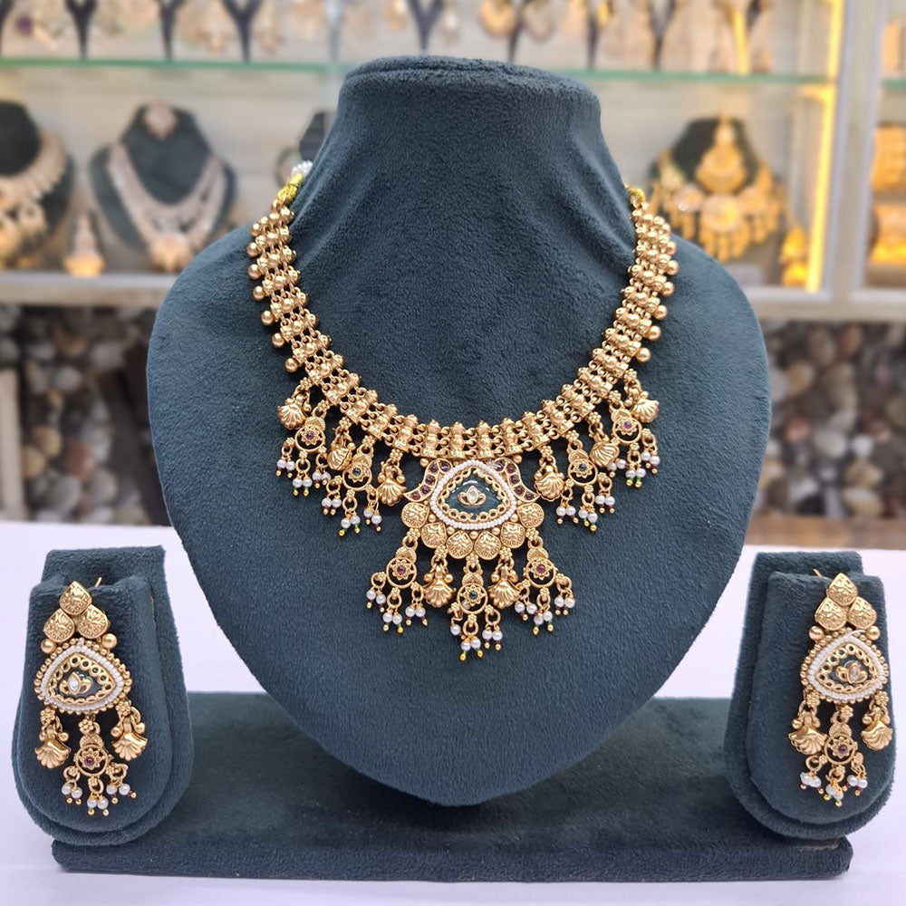 Rajwadi Collection Pota Stone Pearl And Beads Statement Necklace Set