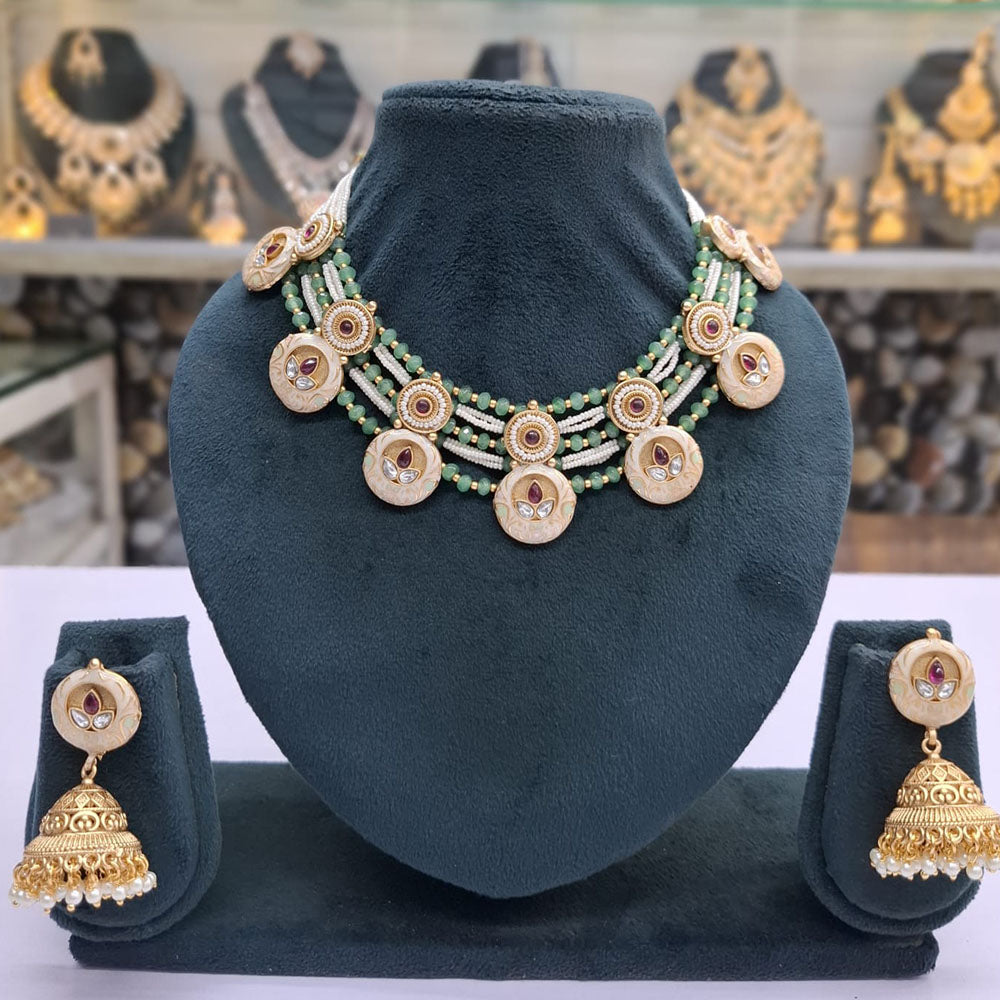 Rajwadi Collection Pota Stone Pearl And Beads Statement Necklace Set