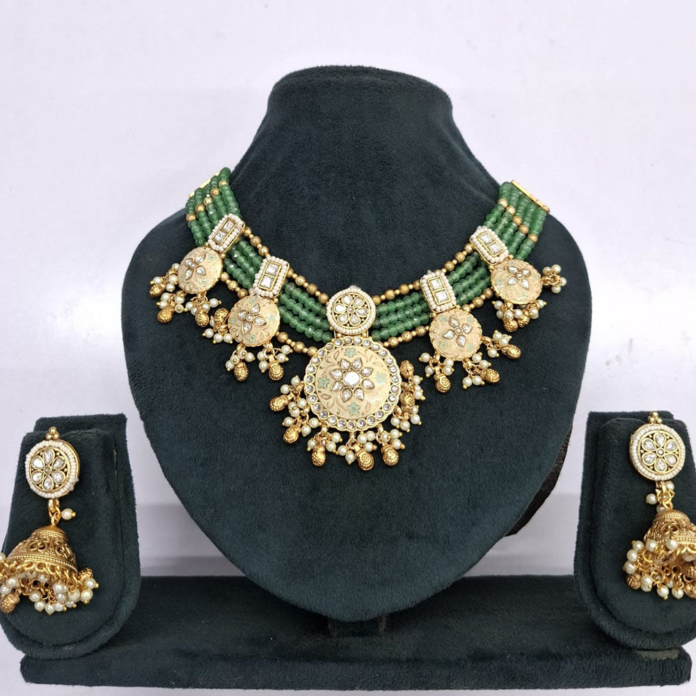 Rajwadi Collection Polki Kundan Pearl And Beads Meenakari Statement Necklace Set