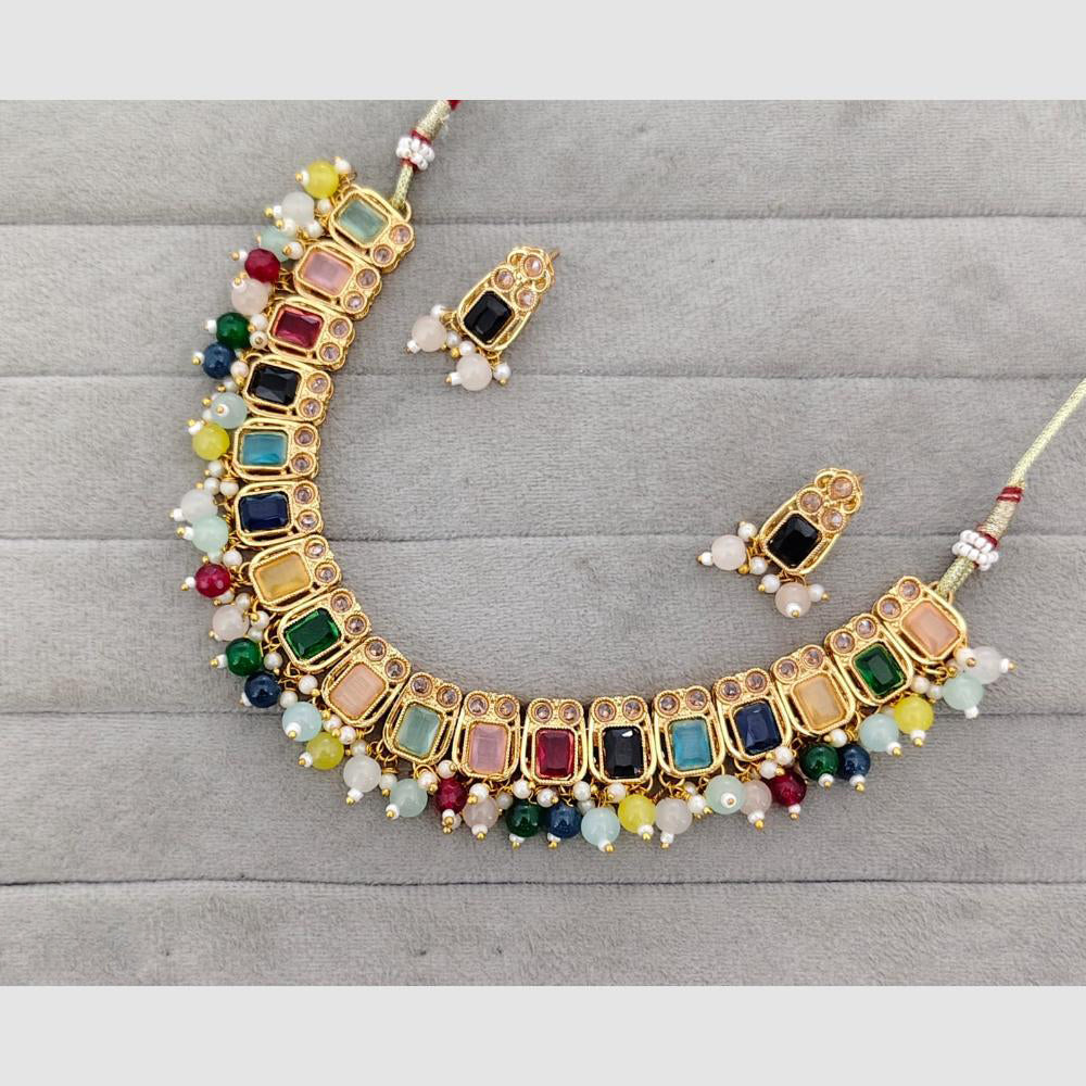Rajwadi Collection Glam Crystal Stone Beads And Pearl Designer Necklace Set