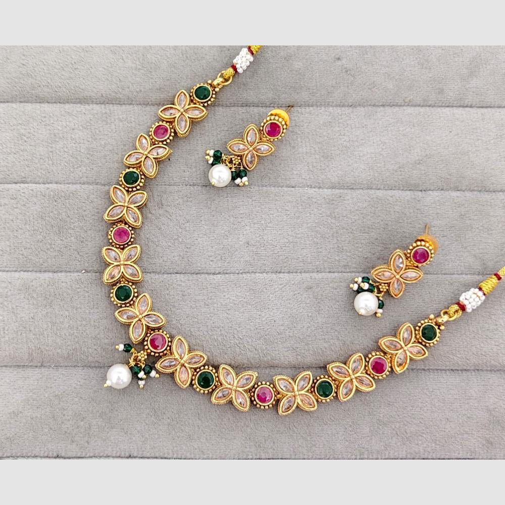 Rajwadi Collection Glam Crystal Stone Beads And Pearl Designer Necklace Set