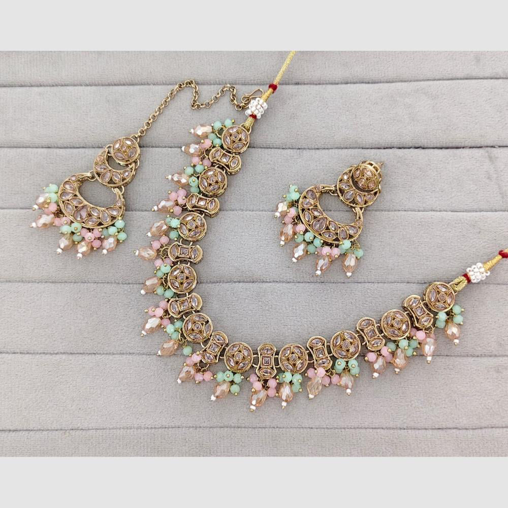 Rajwadi Collection Glam Crystal Stone Beads And Pearl Designer Necklace Set