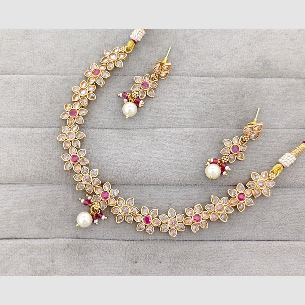 Rajwadi Collection Glam Crystal Stone Beads And Pearl Designer Necklace Set