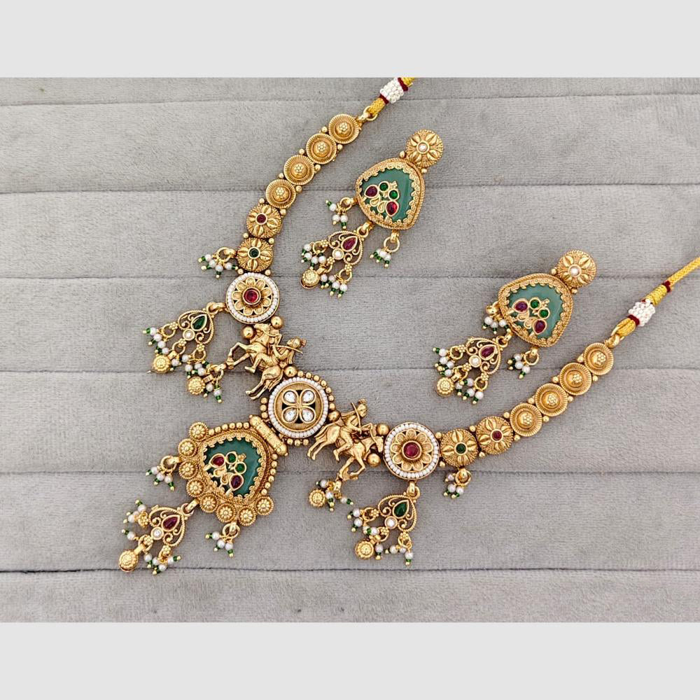 Rajwadi Collection Glam Pota Stone And Pearl Traditional Temple Necklace Set