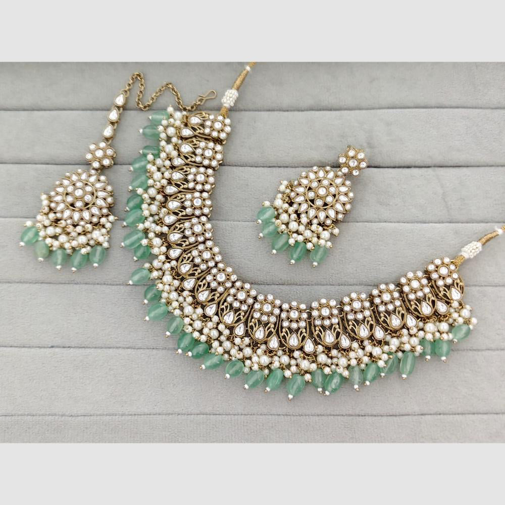Rajwadi Collection Glam Pota Stone Beads And Pearl Designer Necklace Set