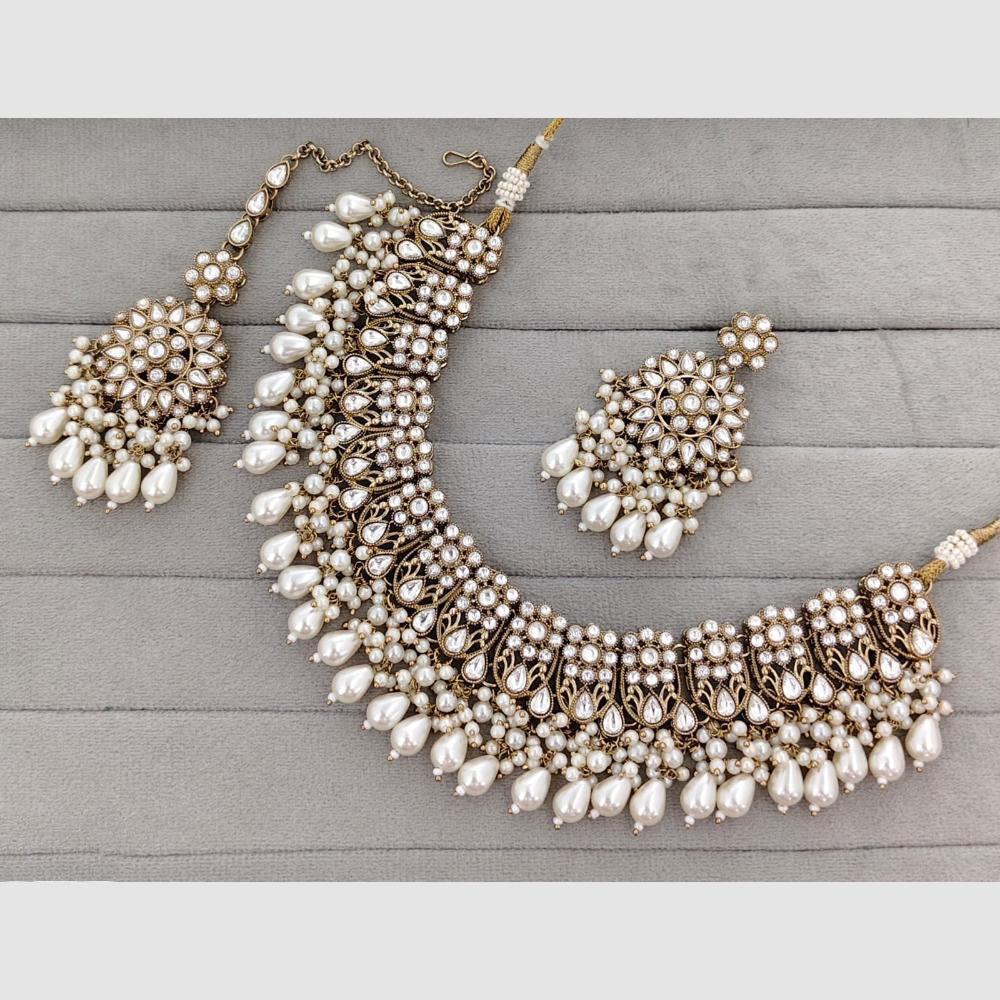 Rajwadi Collection Glam Pota Stone Beads And Pearl Designer Necklace Set