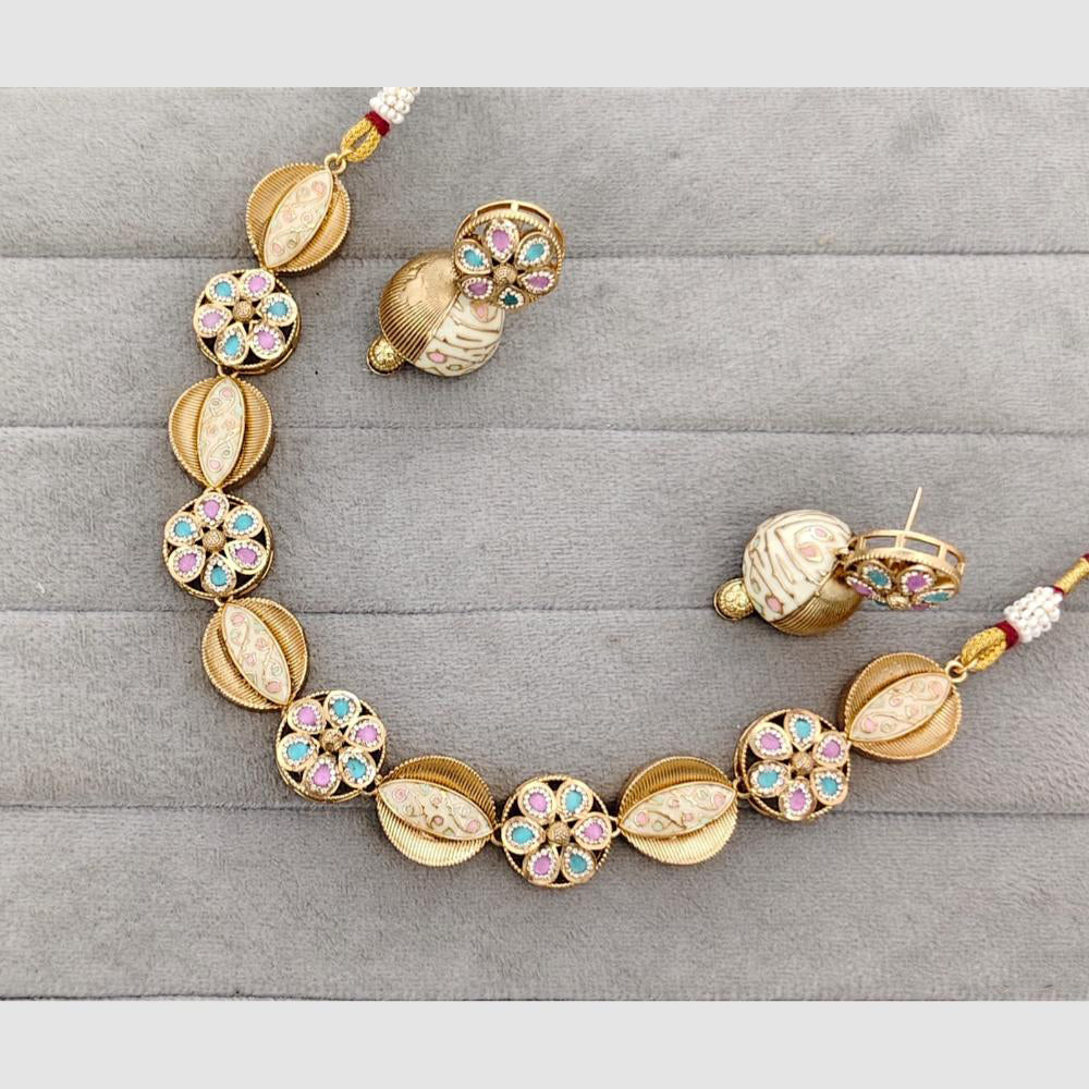 Rajwadi Collection Austrian Stone And Meenakari Statement Necklace Set