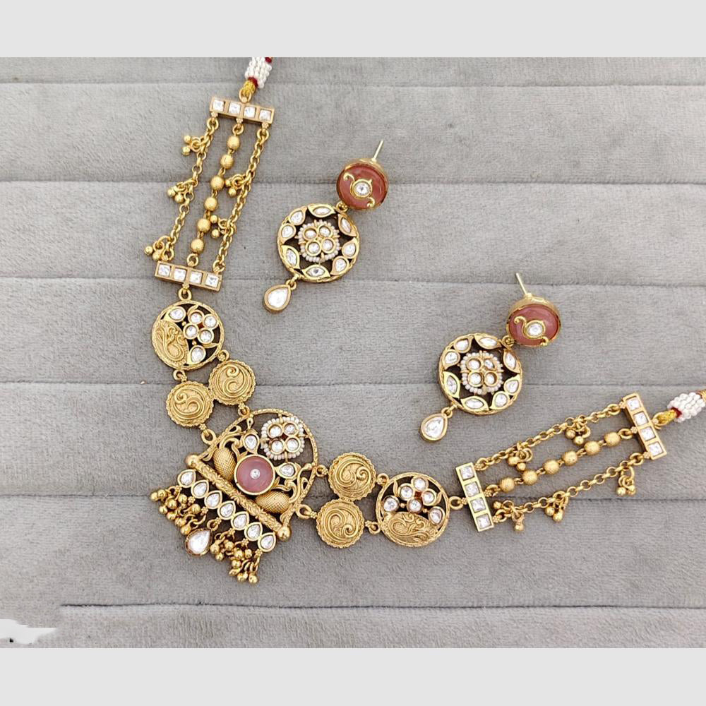 Rajwadi Collection Glam Pota Stone Beads And Pearl Designer Necklace Set