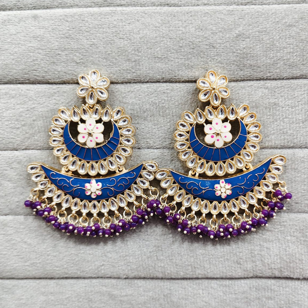 Rajwadi Collection Traditional Kundan Stone And Pearl Meenakari Dangler Earrings