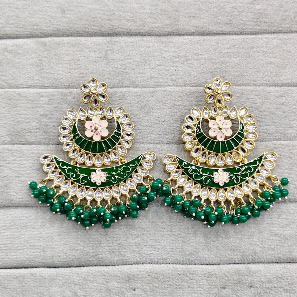 Rajwadi Collection Traditional Kundan Stone And Pearl Meenakari Dangler Earrings