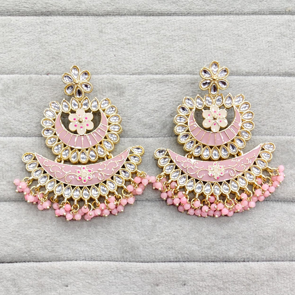 Rajwadi Collection Traditional Kundan Stone And Pearl Meenakari Dangler Earrings