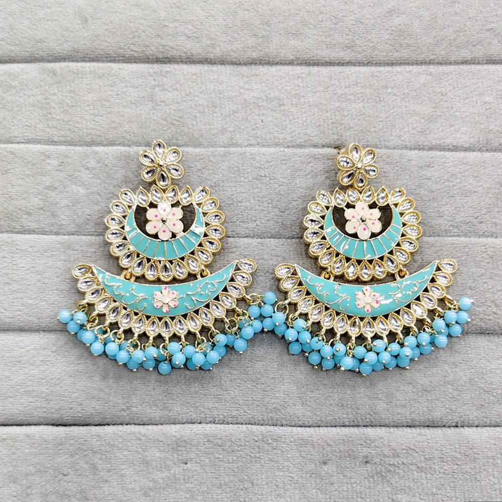 Rajwadi Collection Traditional Kundan Stone And Pearl Meenakari Dangler Earrings