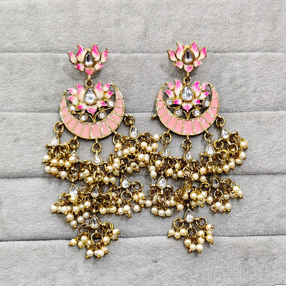 Rajwadi Collection Traditional Crystal Stone And Pearl Meenakari Dangler Earrings
