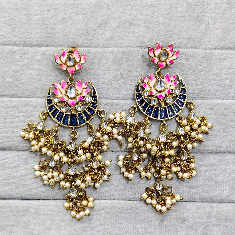 Rajwadi Collection Traditional Crystal Stone And Pearl Meenakari Dangler Earrings