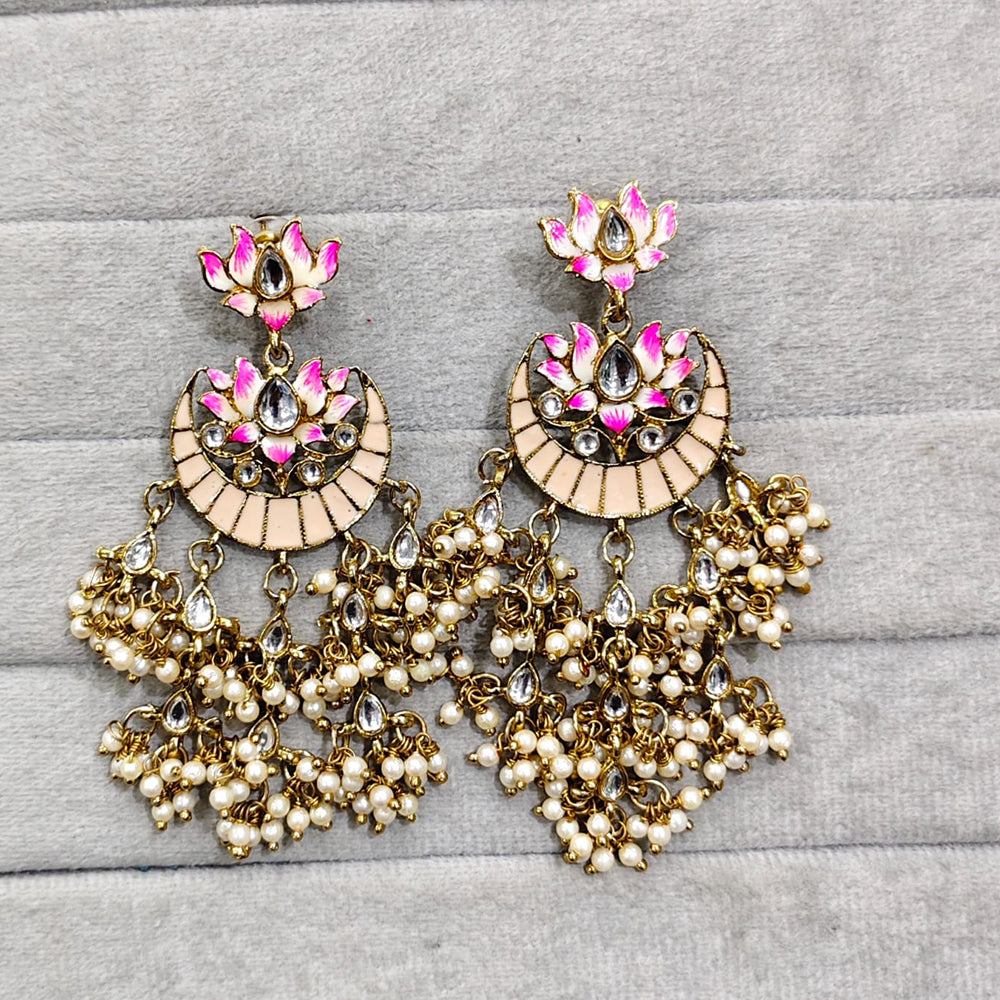 Rajwadi Collection Traditional Crystal Stone And Pearl Meenakari Dangler Earrings