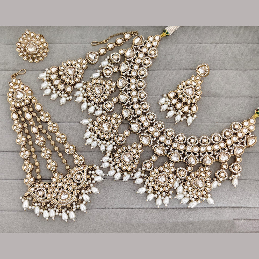 Rajwadi Collection Royal Polki Kundan Beaded Semi Bridal Jewellery Set