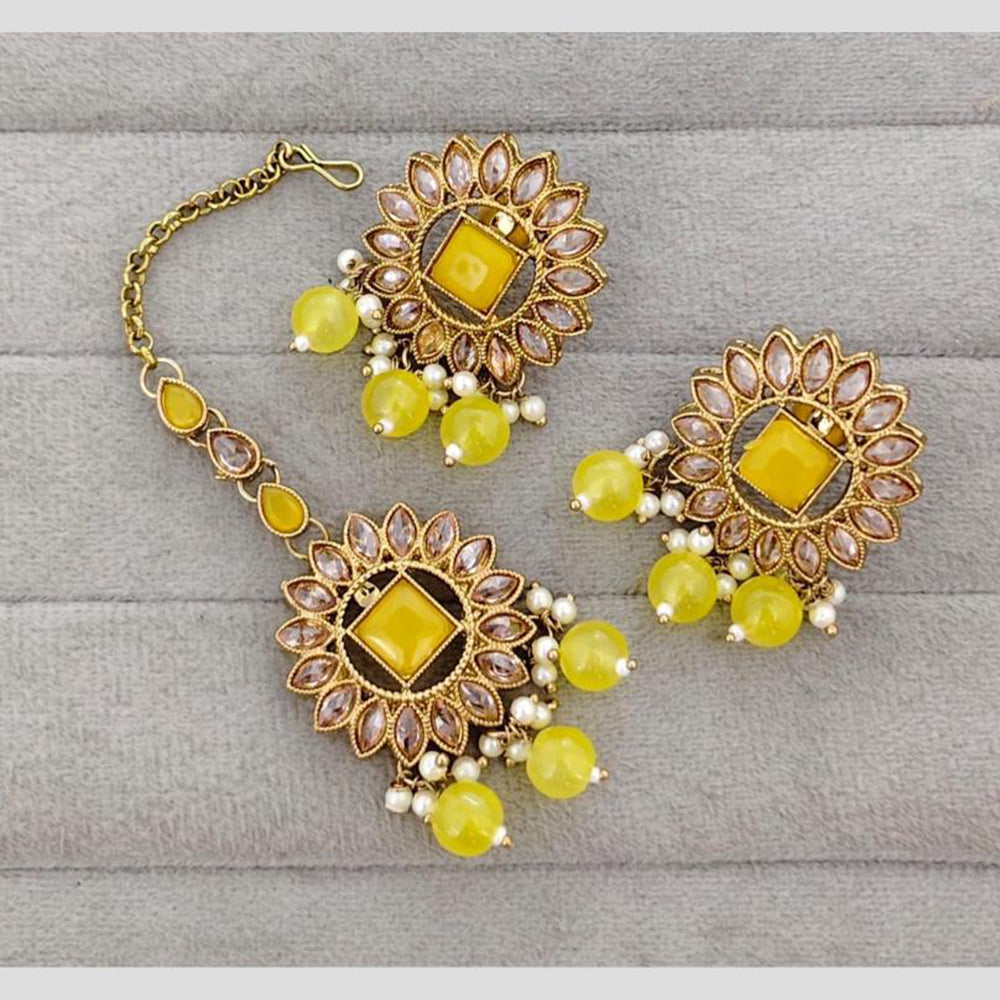 Rajwadi Collection Royal Crystal Stone And Pearl Designer Dangler Earrings With Maangtikka
