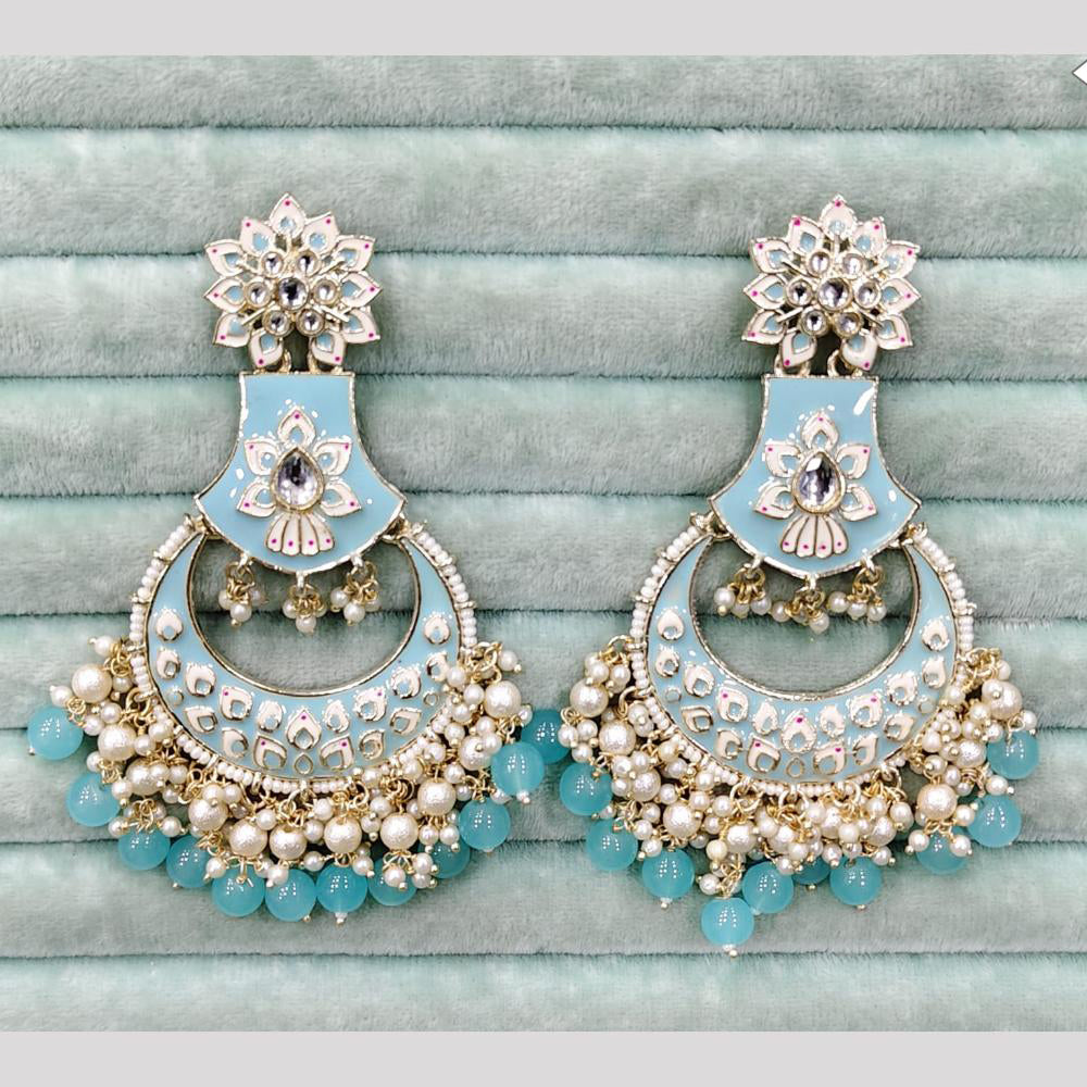 Rajwadi Collection Elegant Kundan Stone and Pearl Meenakari Dangler Earrings
