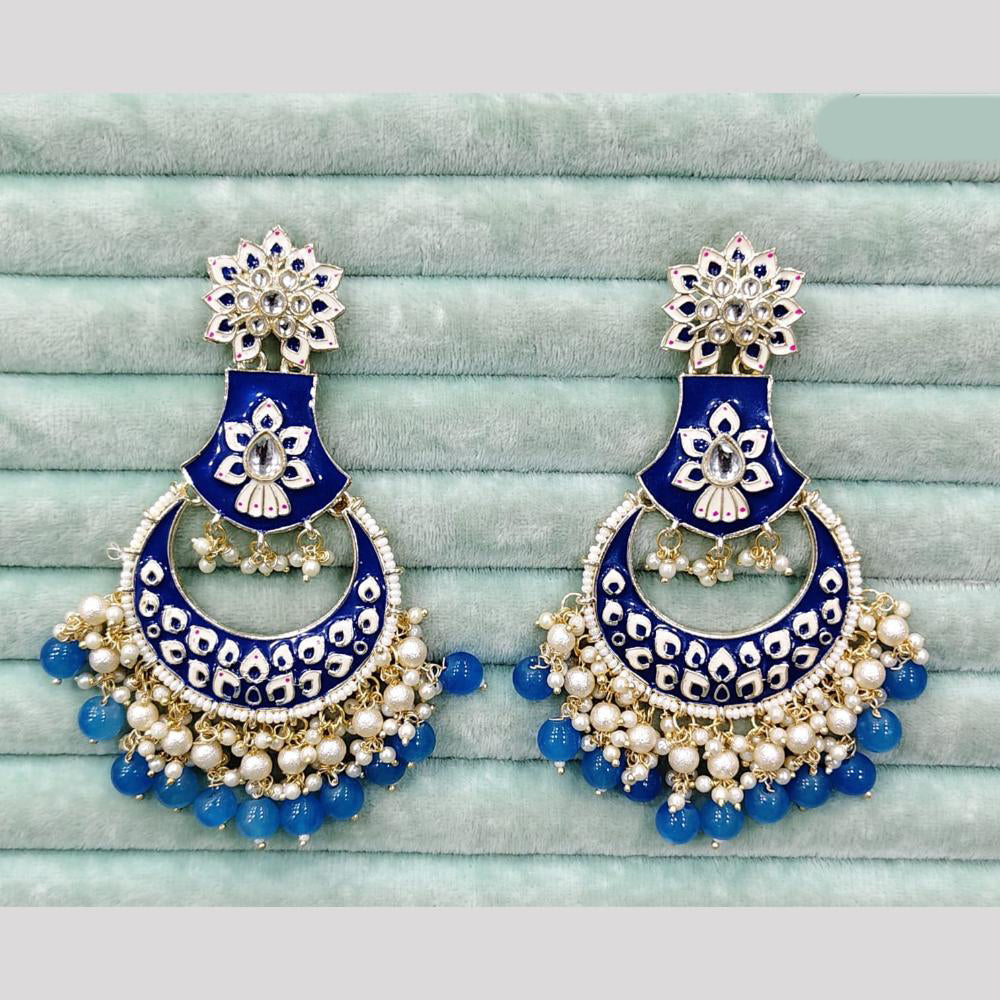Rajwadi Collection Elegant Kundan Stone and Pearl Meenakari Dangler Earrings