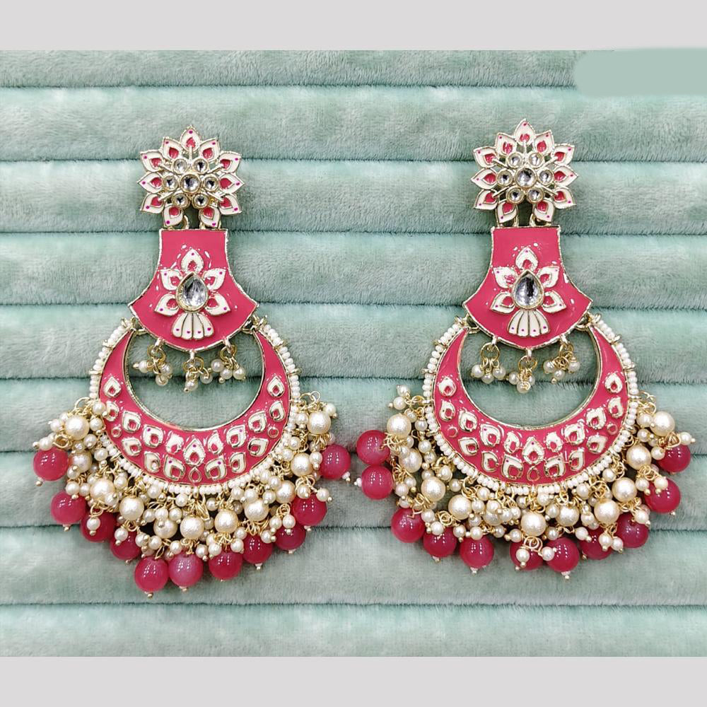 Rajwadi Collection Elegant Kundan Stone and Pearl Meenakari Dangler Earrings