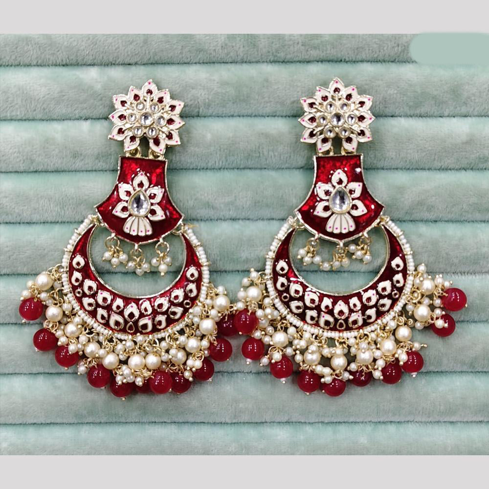 Rajwadi Collection Elegant Kundan Stone and Pearl Meenakari Dangler Earrings