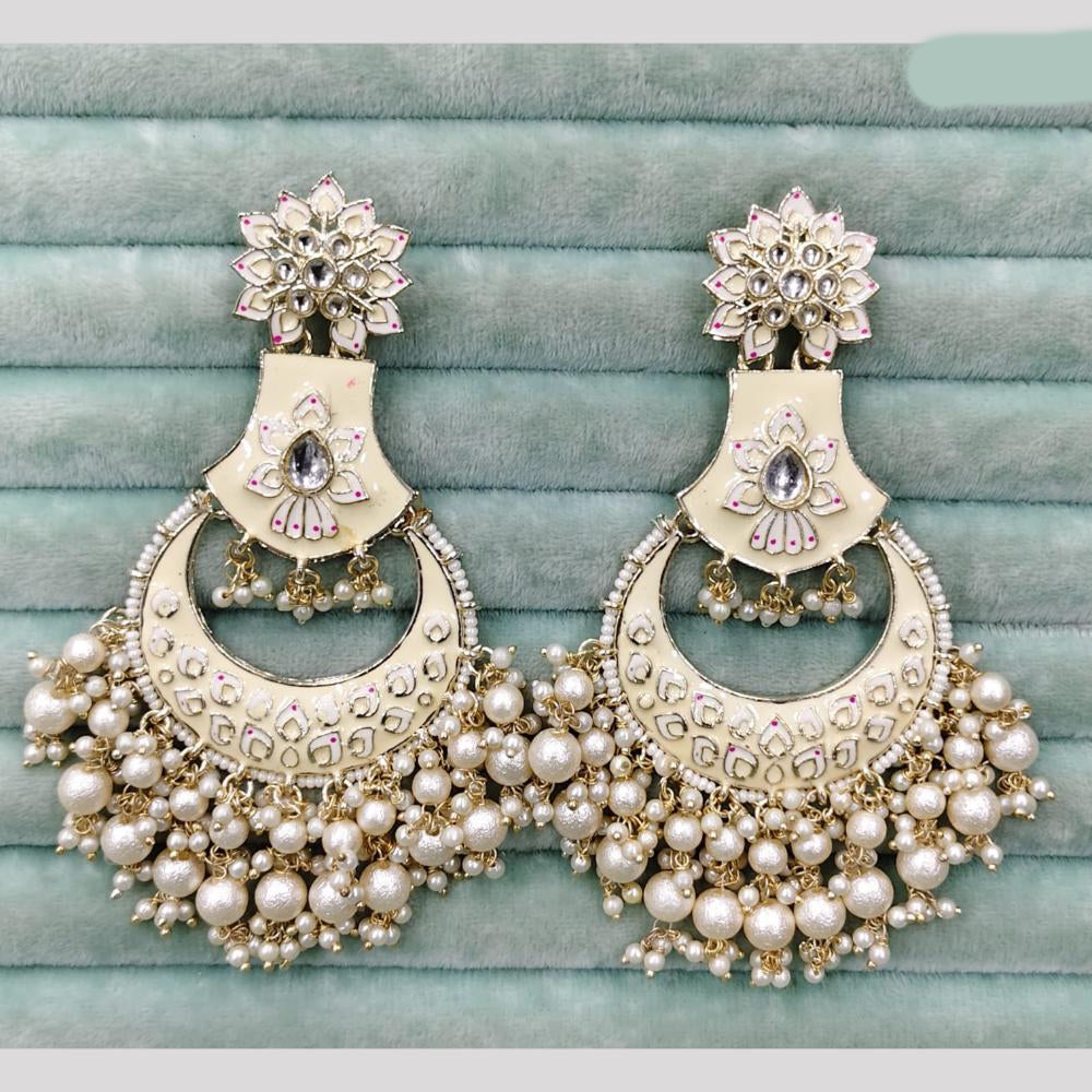 Rajwadi Collection Elegant Kundan Stone and Pearl Meenakari Dangler Earrings