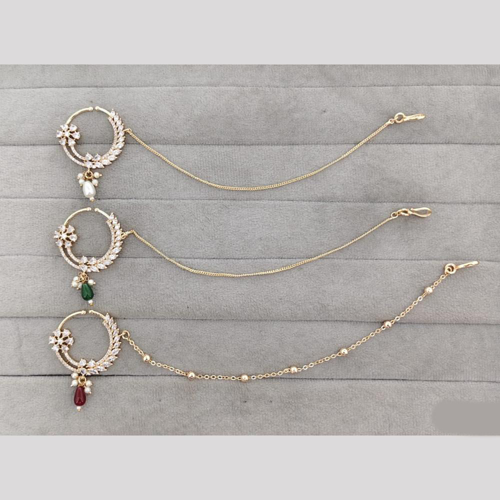 Rajwadi Collection Delicate Crystal Stone And Pearl Nose Ring