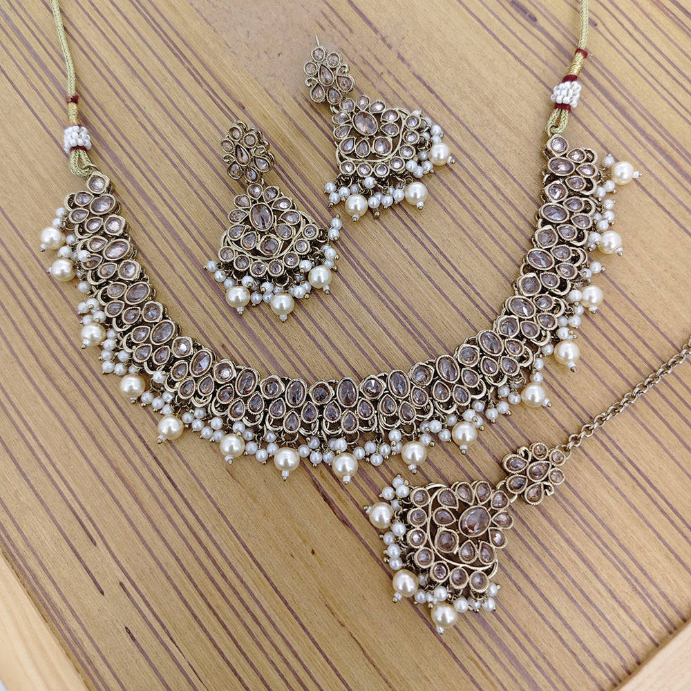 Rajwadi Collection Crystal Stone And Pearl Designer Necklace Set for Women