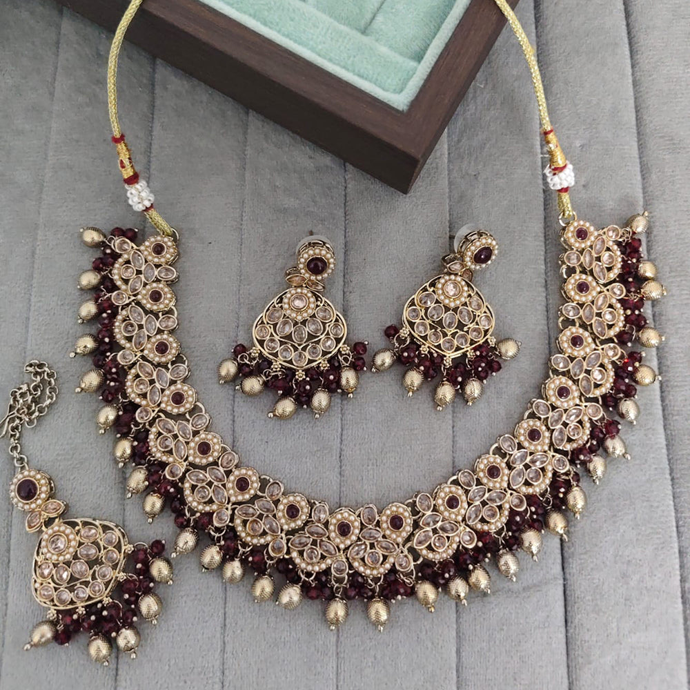 Rajwadi Collection Crystal Stone And Pearl Designer Necklace Set for Women