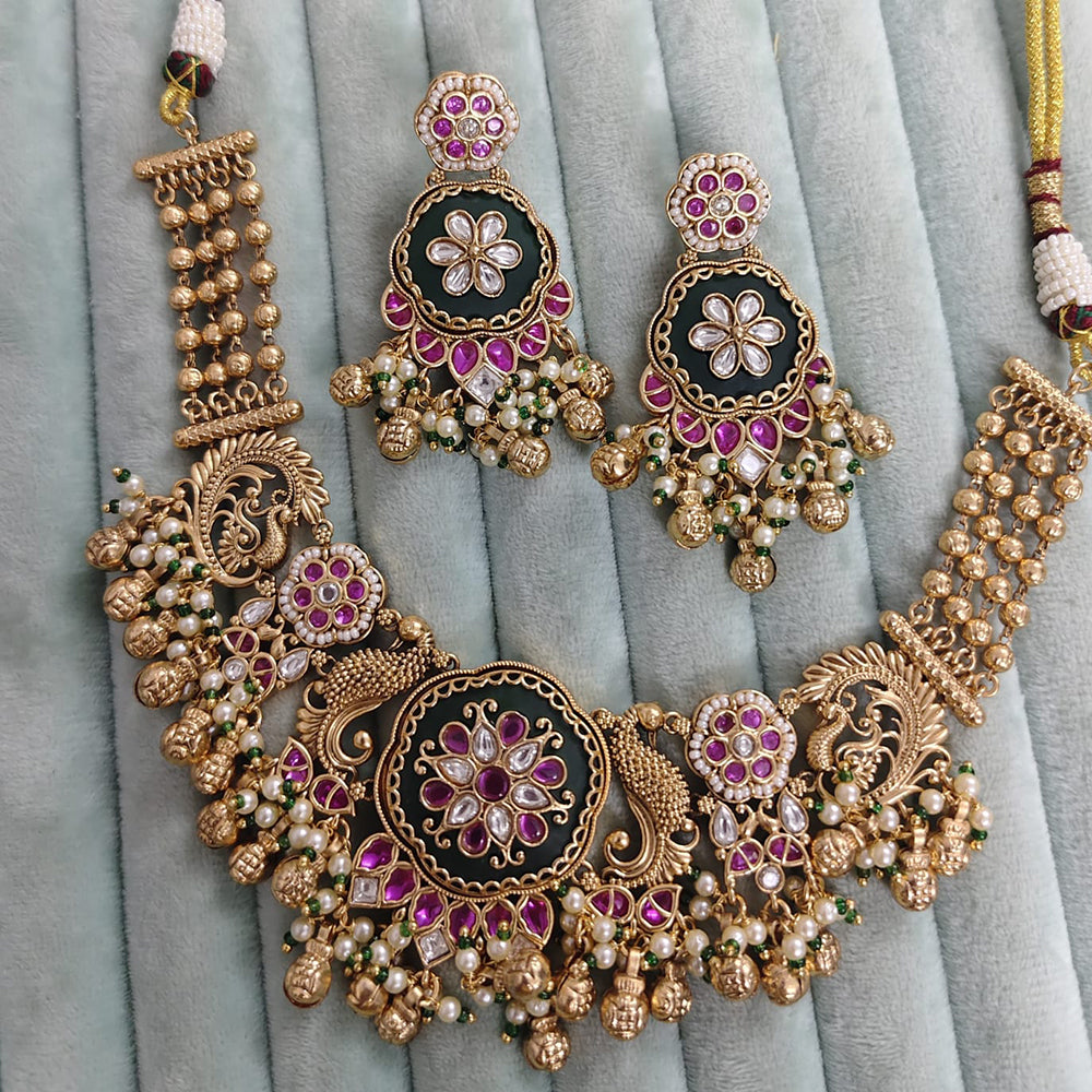 Rajwadi Collection Pota Stone And Pearl Designer Choker Necklace Set for Women