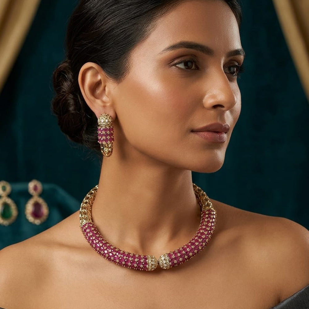 Rajwadi Collection Elegant Pota Stone Necklace Set