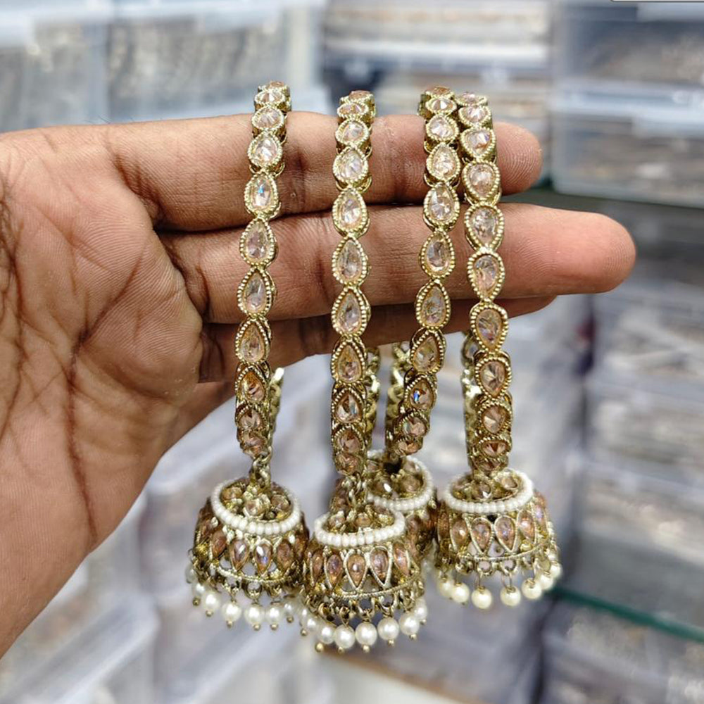 Rajwadi Collection Shimmer Crystal Stone And Pearl Bangles Set