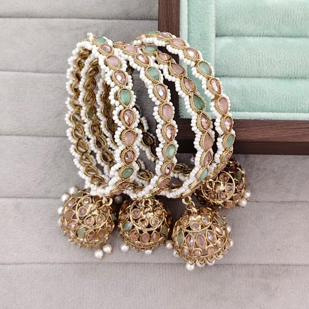 Rajwadi Collection Shimmer Crystal Stone And Pearl Bangles Set