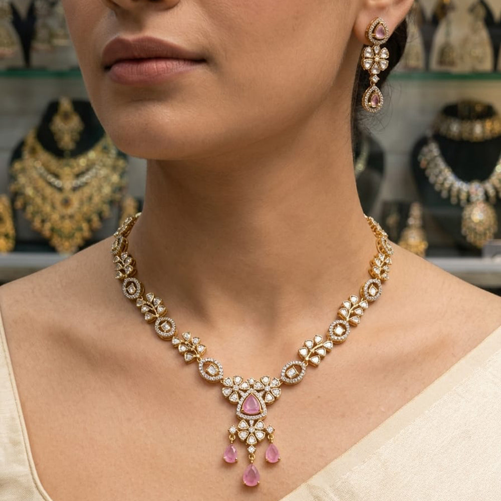 Rajwadi Collection Elegant Polki Kundan Stone Necklace Set
