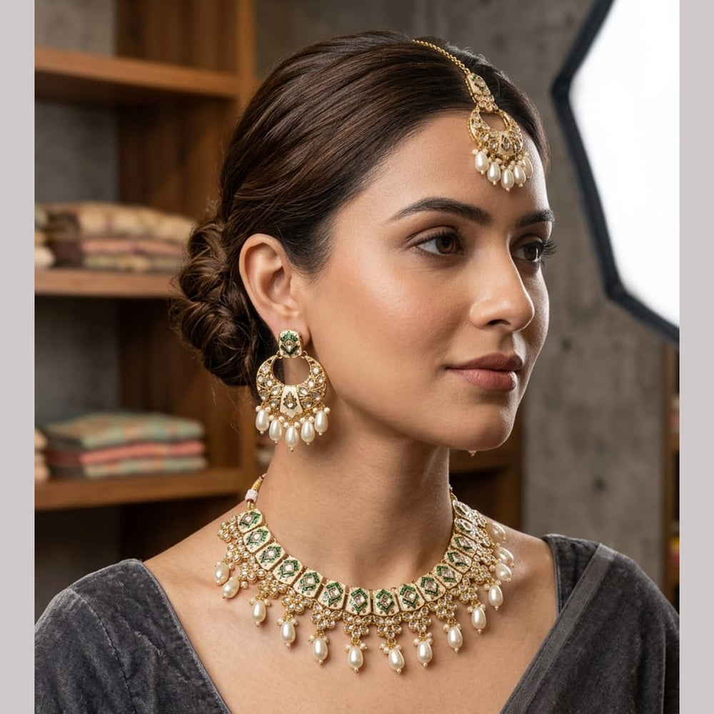 Rajwadi Collection Royal Kundan Stone And Beads Meenakari Necklace Set