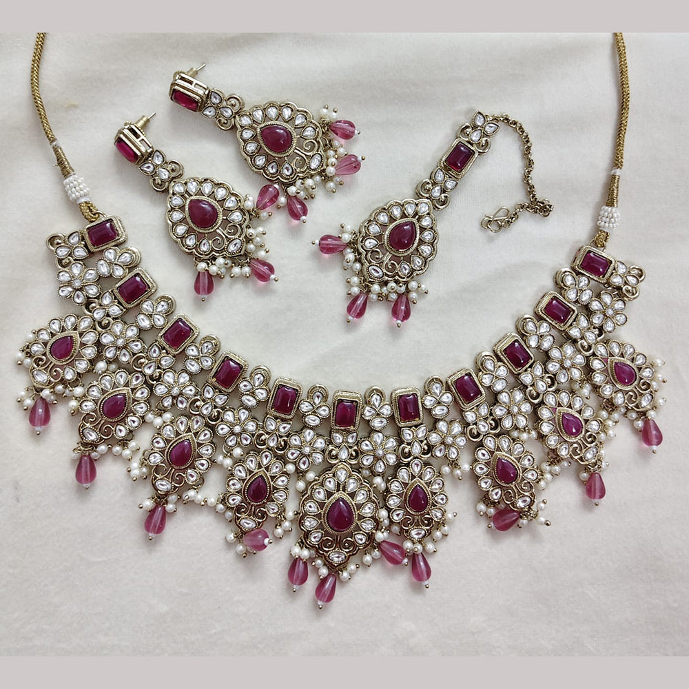Rajwadi Collection Premium Pota Stone And Beads Necklace Set