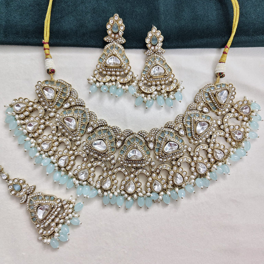 Rajwadi Collection Premium Pota Stone And Beads Necklace Set