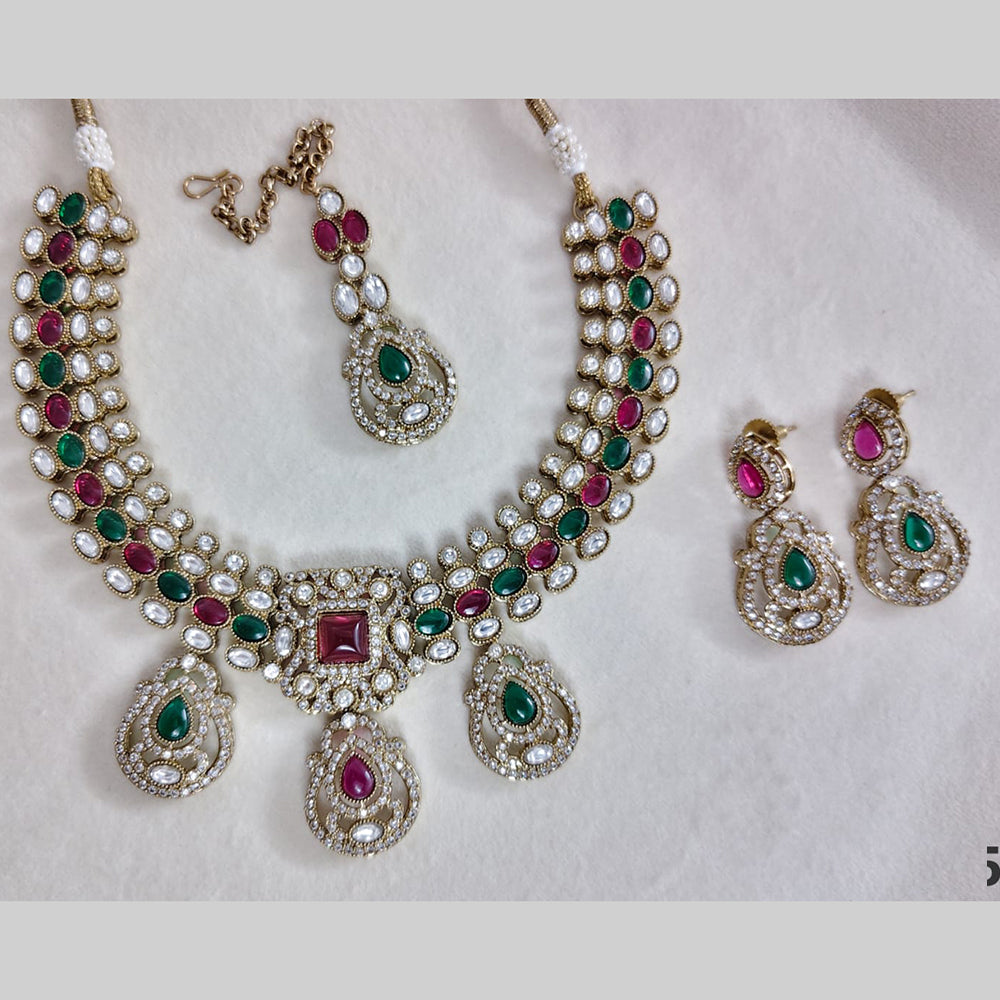 Rajwadi Collection Designer Pota Stone And Austrian Stone Necklace Set