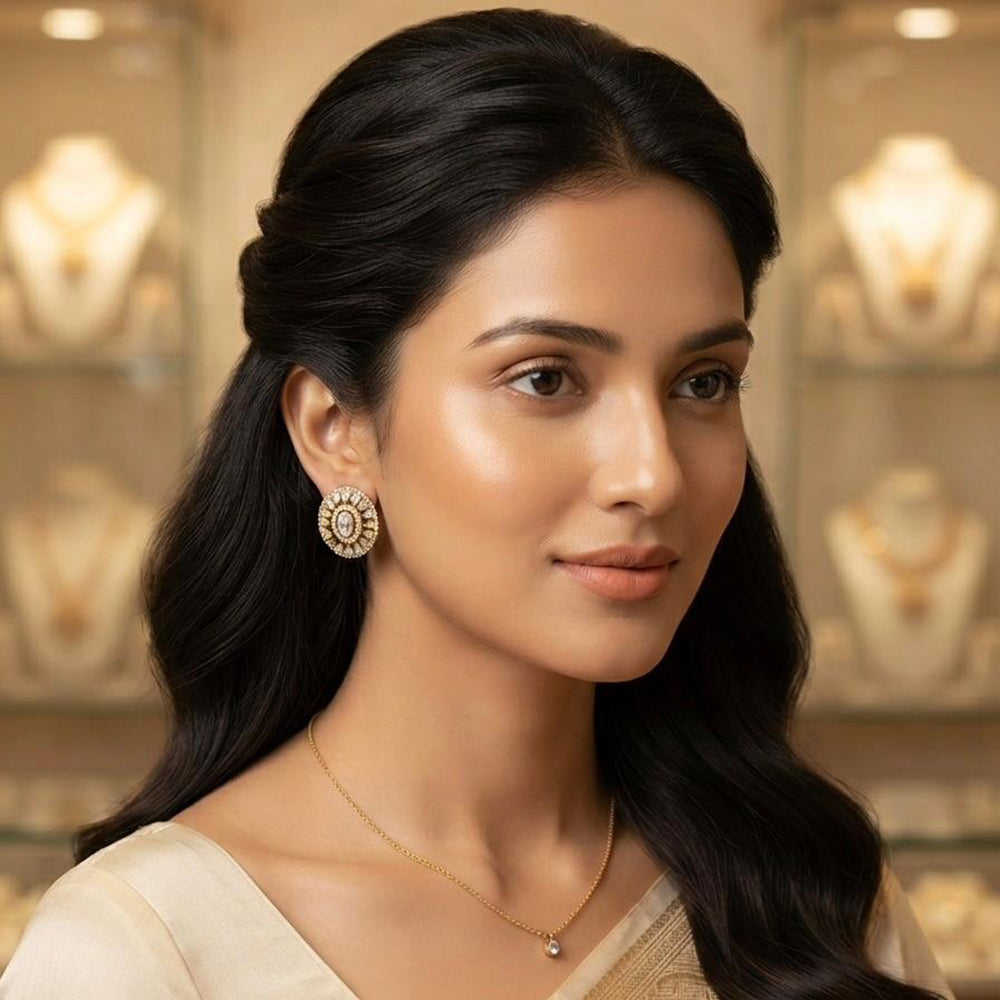 Rajwadi Collection Premium Pota Stone And Austrian Stone Stud Earrings for Women