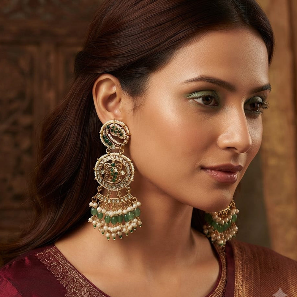 Rajwadi Collection Elegant Pota Stone Beads And Pearl Dangler Earrings