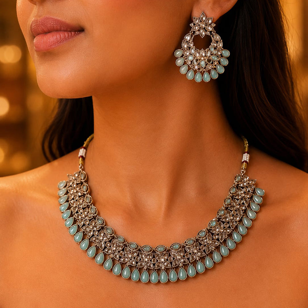 Rajwadi Collection Sparkling Crystal Stone Necklace Set
