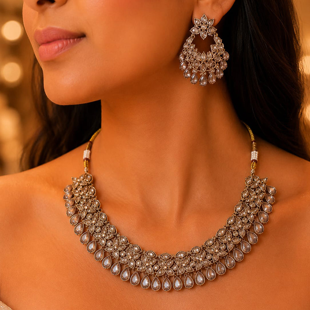 Rajwadi Collection Sparkling Crystal Stone Necklace Set
