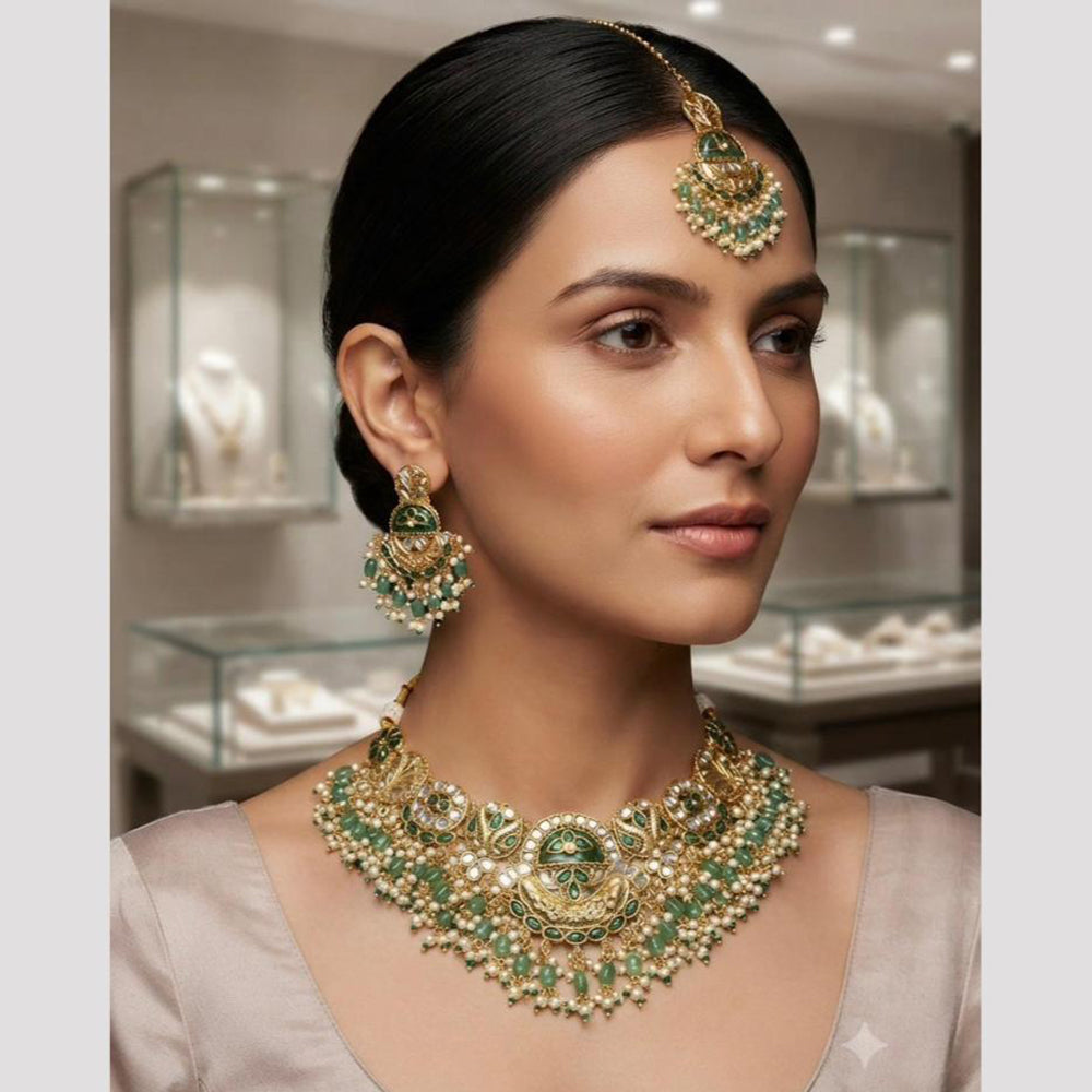 Rajwadi Collection Classic Kundan Stone And Pearl Choker Neckalce Set